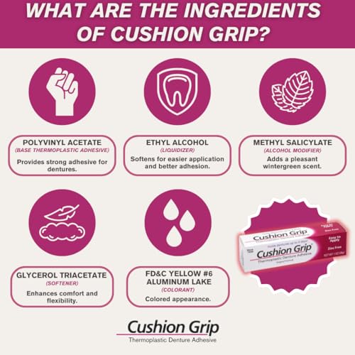 Cushion Grip Thermoplastic Denture Adhesive, 0.35 oz Travel Size | Refits and Tightens Loose Dentures On The Go | Non-Glue Adhesive, Acts Like a Soft Reliner (Pack of 5)