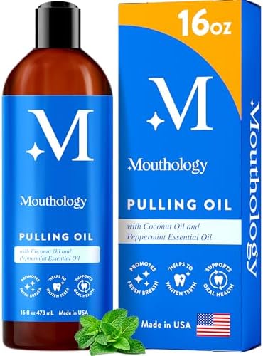 Mouthology Coconut Oil Pulling for Teeth and Gums 16oz (Made in USA), Whitening Pulling Oil Coconut Mint Mouthwash for Fresh Breath Ayurvedic Oil Pulling Mouth Gum Health Oral Care