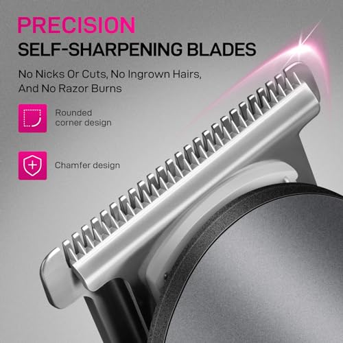 PRITECH Bikini Trimmer for Women - Rechargeable Pubic Hair Trimmer for Sensitive Skin, Wet & Dry Use, Pain-Free Electric Razor&Shaver with Standing Recharge Dock, Ideal Gift for Women, Aurora Gray