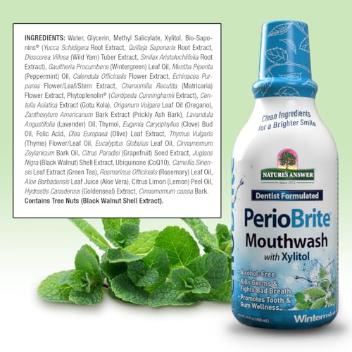 Nature's Answer Periobrite Winter Mint Mouthwash | Promotes Healthy Teeth & Gums| Fights Bad Breath | Fluoride-Free, Alcohol-Free, Gluten-Free & Vegan| No Artificial Preservatives 16oz