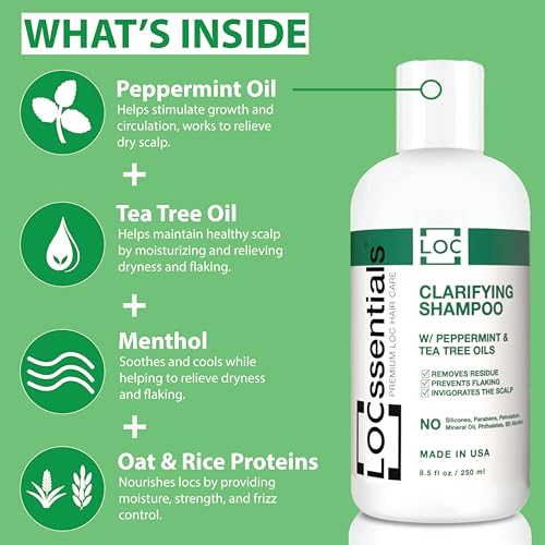 Clarifying Shampoo for Locs – Professional Loc Shampoo for Dreads, Twists, Braids, Interlocks, Microlocs, Dreadlocks, Faux Locs Crochet Hair – with Peppermint and Tea Tree Oils