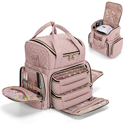 LUXJA Nail Polish Organizer Holds 48 Bottles and a Nail Lamp, Nail Polish Case with 2 Removable Bags and Tools Storage Pockets (Patent Pending), Pale Rose