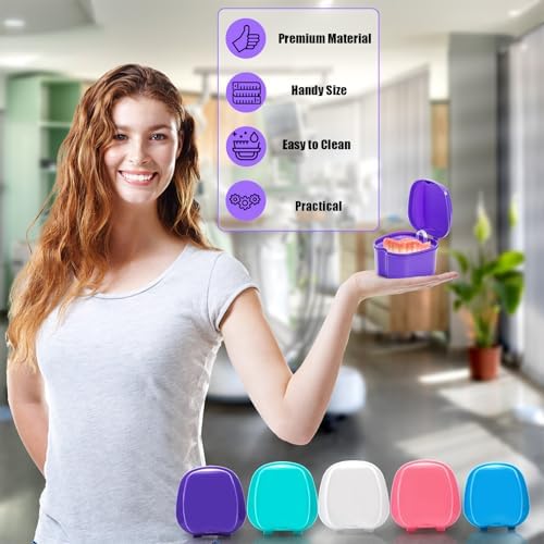 ZENFUN 20 Packs Denture Cases Dental Box For Artificial Teeth Denture Retainer Case Bulk Denture Holder with Strainer Basket Denture Soaking Container False Teeth Storage Box, Individually Sealed