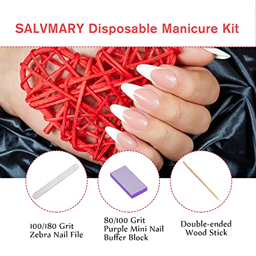 Professional Disposable Manicure Kit Basics 3 Piece Nail Kit, Wood Nail File 100/180 Grit, Mini Buffer 80/100 Grit, Wood Stick, 100 Set