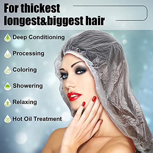 SATINIOR 50 Pcs Disposable Shower Caps Plastic Clear Large Lengthen Elastic Waterproof Bath Caps for Women Portable Travel Hotel Hair Salon Essentials Accessories Individually Wrapped