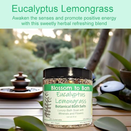 Eucalyptus Lemongrass Botanical Bath Salts (8 ounce) - Pure Essential Oil Fragrance - Adds Luxury And Minerals To The Bath with a Herbally Clean Natural Scent
