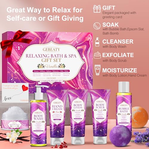 Self Care Gifts for Women,Unique Relaxing Birthday Gifts for Mom Wife Her,Stress Relief Spa Gifts Basket for Mothers Day Sister Friendship,Vanilla Bath Care Package Gift Set,Christmas Stocking Stuffer