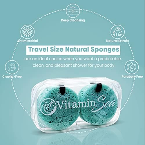 Travel Size Body Wash Women Shower Sponges (2 Pack) | 30 + Washes Travel Loofah with Case | Travel Body Wash Women Shower Sponge Soap w/Natural Extracts | Travel Soap Sponge Body Wash (Ocean Breeze)