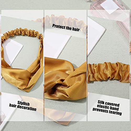 MTLEE 9 Pieces Elastic Hair Wraps and Adjustable Satin Headbands Twisted Turban Band for Face Washing, Women and Girls Hair Accessory, 9 Colors