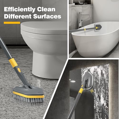 Tile Bathtub Scrubber Brush with Long Handle, 3 in 1 Shower Tub Scrub Brush