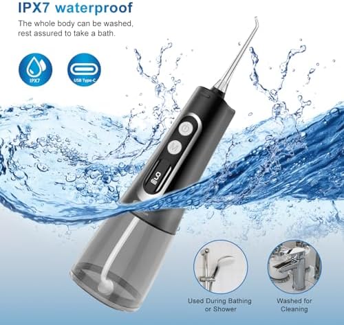 Water Dental Flosser Oral irrigator,JNGOODS 300ml Rechargeable Water flosser for Teeth IPX7 Waterproof 9 Modes Portable Oral Irrigator. LED Display with 4 Jet Tips, Travel Home use (Black)