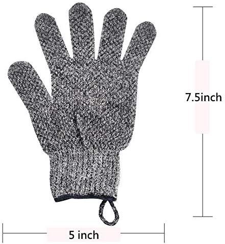 Exfoliating Gloves with Hanging Loop - 1 Pair Bamboo Charcoal Bath/Shower Gloves, Bath Gloves for Shower Exfoliating and Ingrown Hair/Dead Skin Remover - Bamboo Charcoal - Exfoliator Mitt Scrub Gloves