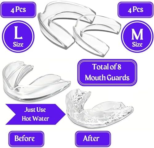 Mouth Guard for Grinding Teeth at Night Guards for Teeth Grinding 8-Pack (2 Sizes) and 2 Travel Cases Trimmable Design Hot Water Fit Mouthguard for Tooth Protection