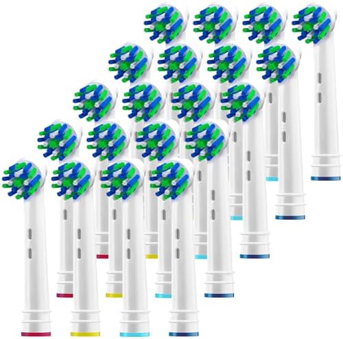 Replacement Brush Heads for Oral B- Pack of 20 Cross Generic Electric Toothbrush Heads for Oralb Braun- Crossact Toothbrushes Compatible with Most Oral-B Bases- Quality Action Bristles