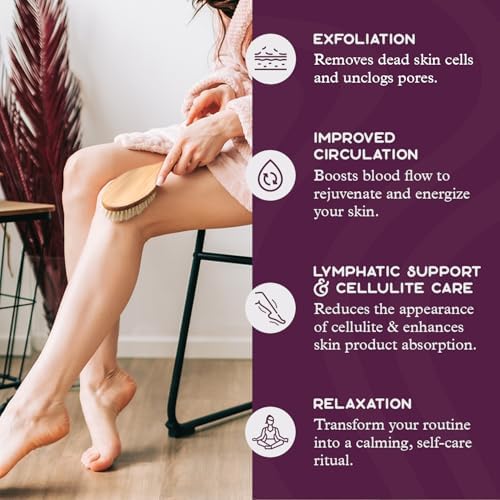 Purple Canyon Exfoliating Dry Brush | Natural Bristles and Ergonomic Birchwood Handle | Body Brush for Lymphatic Drainage and Skin Care