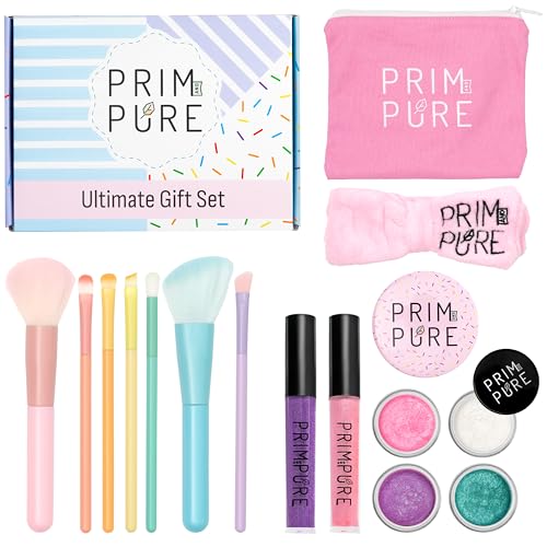 Prim and Pure Ultimate Mineral Makeup Gift Set | Perfect for Play Dates & Birthday Parties | Kids Safe Eyeshadow Makeup Mineral | Organic & Natural Makeup Kit | Made in USA