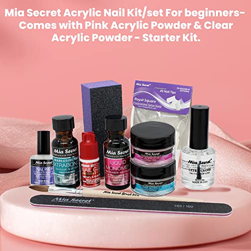 Mia Secret Acrylic Nail Kit - Beginner's Set With Pink & Clear Acrylic Powder - Complete Starter Kit