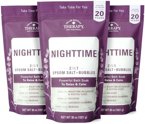 Village Naturals Therapy, Nighttime Foaming Epsom Soak, 36 Oz, Pack of 3