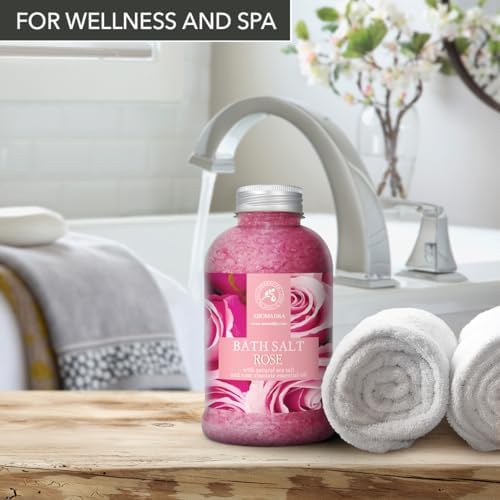 Rose Bath Salts 21.16 Oz - Natural Rosewood Oil & Rose Extract - Best for Relaxing - Good Sleep - Beauty - Bathing - Body Care - Wellness - Relax - Aromatherapy - Spa - De-Stress Bath Salts 600g
