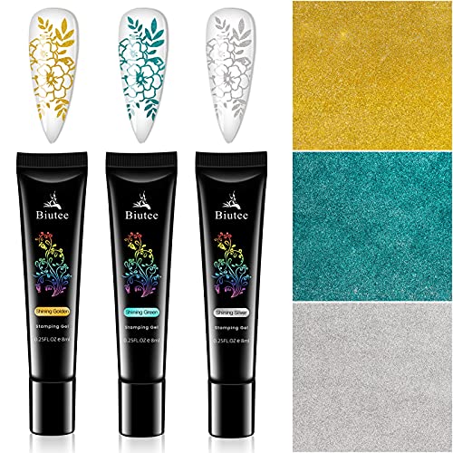 SEISSO Stamping Nail Polish Gels, 12 Colors Stamping Gels Black White Glitter Green/Silver/Golden for Nail Stamp Plate Stamper