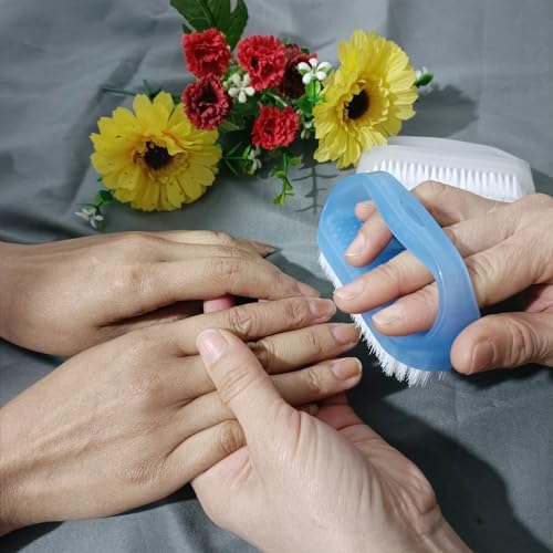 Coralpearl Nail Brushes X 2 for Cleaning Hand Finger Foot Toe with Cuticle Remover, Small Scrubber Cleaner with Handle, Soft Scrub Set for Fingernail Manicure, Toenail Pedicure, Gardener, Mechanic