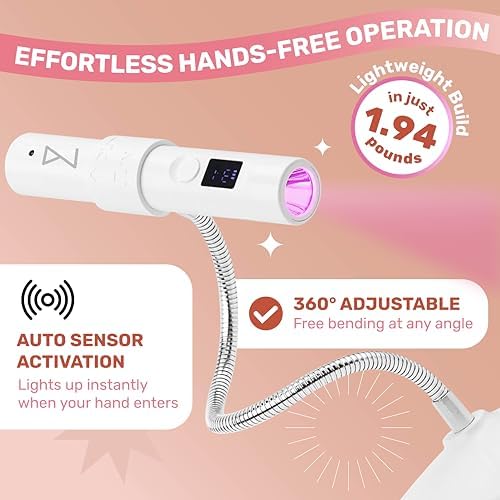 M - GlamCure GO Nail Flash Cure Lamp with Focus Beam Technology, Touch Screen - LED & UV Nail Light - Curing Lamp for Gel Nails, Acrylic, Builder - Portable & Adjustable