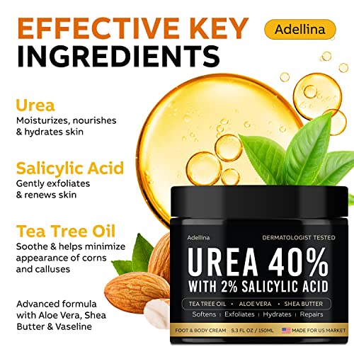 Urea Cream 40 Percent for Feet Maximum Strength, Urea Foot Cream for Dry Cracked Heels Feet Knees Elbows, 40% Urea Foot Repair Lotion 5.3 OZ