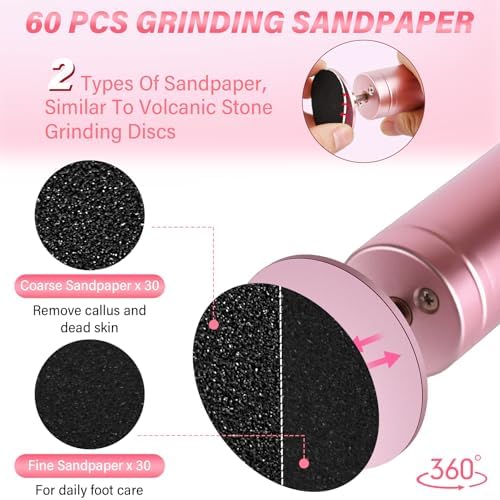 Electric Foot File - Adjustable Speed 1000RPM Callus Remover for Feet, 2 in 1 Foot Nail Grinder with 60Pcs Sandpaper Discs, Professional Pedicure Tool for Women Men Dead Dry Crack Skin Calluses