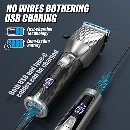 Professional Hair Clippers for Men, Professional Barber Clippers and Trimmer Set, Cordless Beard Trimmer Haircut Grooming Kit Gift for Men Women Kids Grey