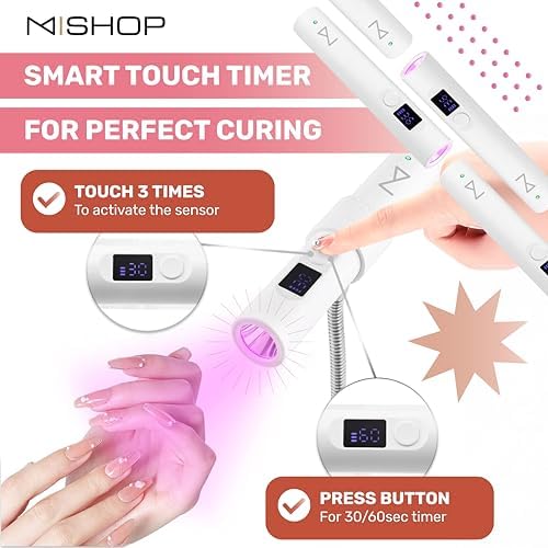 M - GlamCure GO Nail Flash Cure Lamp with Focus Beam Technology, Touch Screen - LED & UV Nail Light - Curing Lamp for Gel Nails, Acrylic, Builder - Portable & Adjustable