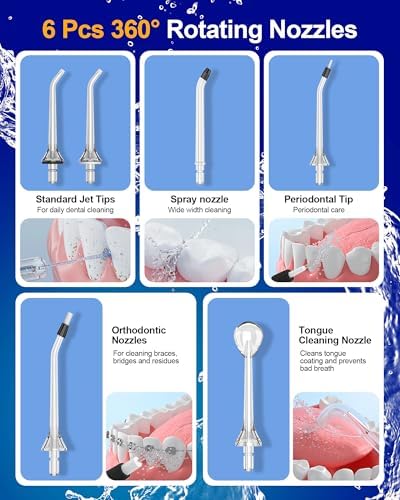 Water Flosser Teeth Pick: 5 Modes Cordless Water Dental Floss 300ML Portable Rechargeable IPX7 Waterproof Electric Water Flossing Cleaning Picks with 6 Jet Tips Oral Irrigator Cleaner, Black