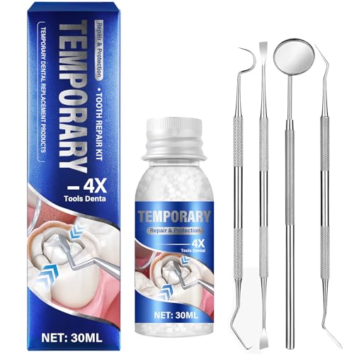 Tooth Repair Kit, Moldable Tooth Repair Kit for Broken Teeth Fixing & Missing Teeth Replacement, Safe & Effective Kit with 4 Dental Tools and 30 ml Repair Beads (Blue)