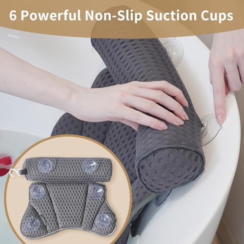 Luxury Bathtub Pillow, Mesh Bath Pillow with Suction Cups Bath Pillow for Women Relaxing, Bath Pillows for Tub Neck and Back Support,Fits All Bathtub