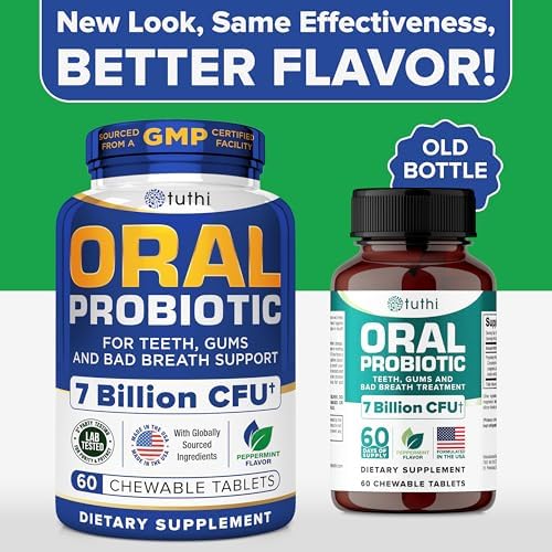 Tuthi Oral Probiotics for Mouth Bad Breath Treatment for Adults - Dental Probiotics for Teeth and Gums - Oral Health Probiotics - 60 Lozenges Peppermint Flavor