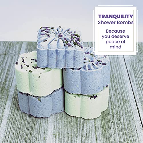 Tranquility Aromatherapy Shower Bombs (5PK) - Stress and Tension Relief Essential Oil Blend – Relaxing Shower Steamers for Women, Men & Kids – Fathers Day Gift (No Bomb Bag)