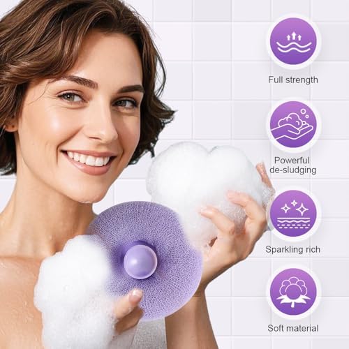 Super Soft Sunflower Suction Cup Bath Ball, 2025 Upgraded 2-in-1 Exfoliating Shower Brushes, Sponge Mesh Pouf Shower Ball with Suction Cup for Men and Women (Set 1)