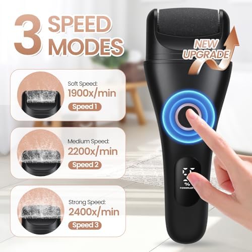 Electric Callus Remover for Feet Rechargeable - 3-Speed Adjustable Electronic Foot Filer, Effortless Smooth Feet from Hard Cracked Dry Dead Skin at Home - Pedicure Gifts for Women Men