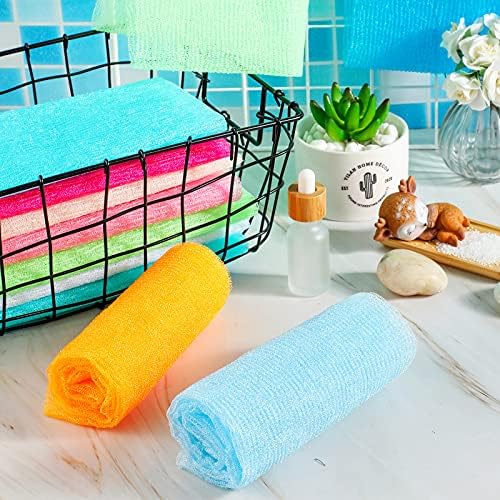 Tatuo 12 Pack 36 Inch Exfoliating Bath Cloth Towel African Net Sponge Extra Long Nylon Korean Bath Towel Japanese Shower Cleaning Sponges for Back Body(12 Color)