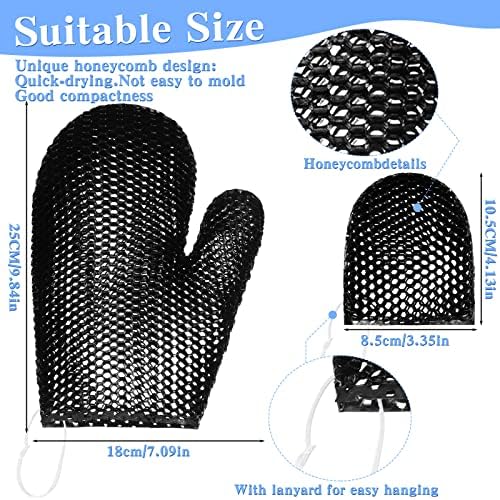 Vesici 2 Pcs Honeycomb Exfoliating Glove Set Exfoliating Bath Mitt Honeycomb Face and Body Scrubber Shower Mitt Sponges for Cleaning Body Shower Face Skin Beauty Spa(Black)