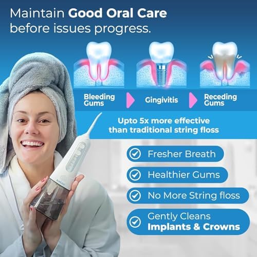 Water Flosser Cordless Pick for Teeth, 4 Modes, Gentle on Gums, Removes Plaque & Food Particles, B. WEISS High-Power, Rechargeable & Waterproof Oral Irrigator; 6 Tips Included, Porcelain White