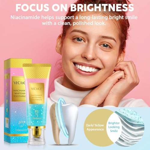 Niacinamide Whitening Toothpaste 2 Pack, Niacinamide Toothpaste, Freshening Breath & Deep Gentle Cleaning, 3.8Oz