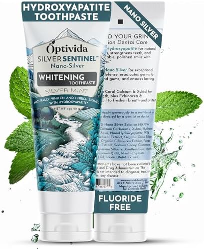 OPTIVIDA Fluoride Free Nano Hydroxyapatite Toothpaste with Colloidal Silver & Xylitol (4oz) to Help Protect Enamel & Cavity. Dentist Formulated Remineralizing Toothpaste for Adults & Kids Sensitivity.