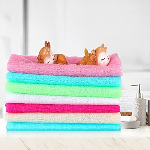 Tatuo 12 Pack 36 Inch Exfoliating Bath Cloth Towel African Net Sponge Extra Long Nylon Korean Bath Towel Japanese Shower Cleaning Sponges for Back Body(12 Color)