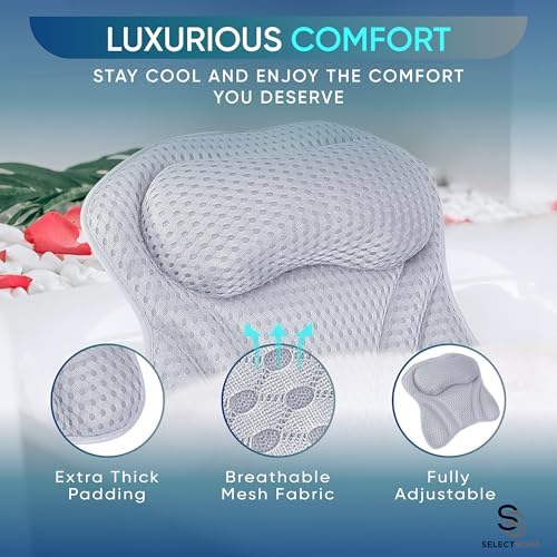 SelectSoma Premium Bathtub Pillow with Thick 4D Mesh for Head, Neck & Back Support - Luxury Quick-Drying Bath Pillow with 6 Strong Suction Cups for Tub Comfort