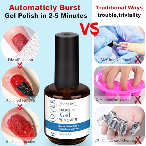 Gel Nail Polish Remover,2PCS/45ML,Quickly and Easily Remove Gel Polish at Home,Contains Roll-on Cuticle Oil,2X Cuticle Pusher and Nail File, Not Damage to Nails,No Need to Wrap or Soak