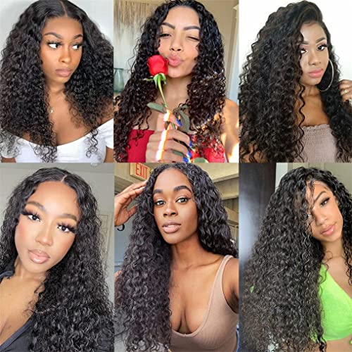 Water Wave 4 Bundles Human Hair 18 20 22 24 Inch, 10A Brazilian Curly Human Hair Bundles, Double Weft Deep Wave Bundles, Natural Black Color Wet and Wavy Hair Extensions