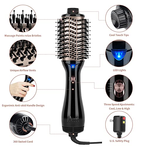 One Step Hair Dryer & Volumizing Hot Air Brush, Blow Dryer, Ceramic Straightener, Curler & Hot Comb 4 in 1 Salon Ionic Brush, Hair Styling Tools, Black
