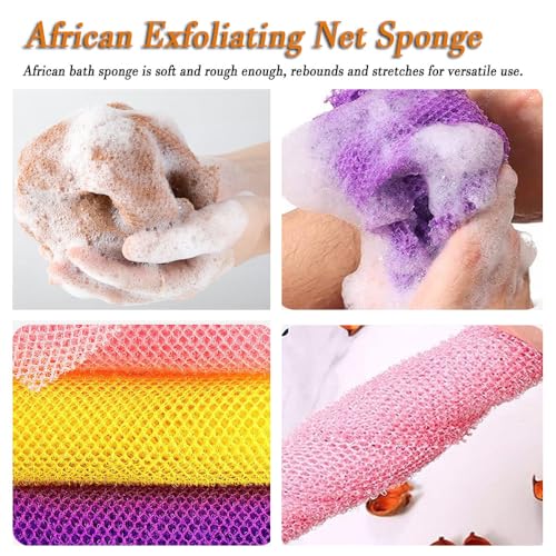 Turmeric Soap + African Net Sponge, Lemon Turmeric Kojic Soap Bar and Exfoliator Bath Sponge Set for Face and Body, Deep Cleansing Exfoliating Moisturizing Smooth Skin