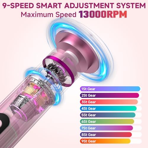 Electric Foot Nail File Cordless, 2 in 1 Wireless Dermave Electric Foot Callus Remover, Adjustable 9 Speed Rechargeable Pedicure Foot Filer Tool w/Sandpaper Discs & Nail Drill Bits,Digital Display