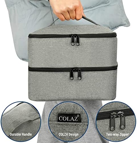 Nail Polish Organizer Bag, Double-Layer Nail Supplies Organizer Holds 30 Bottles & Nail Lamp, Professional Nail Kit Storage Carrying Case (Gray)